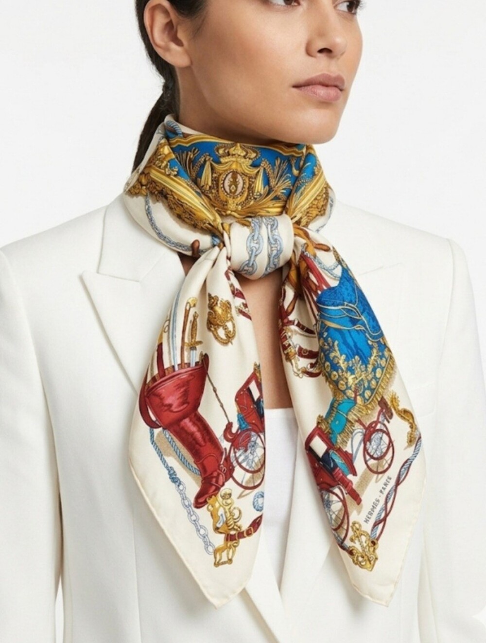 Hermes Musée 90 Cream Silk Scarf